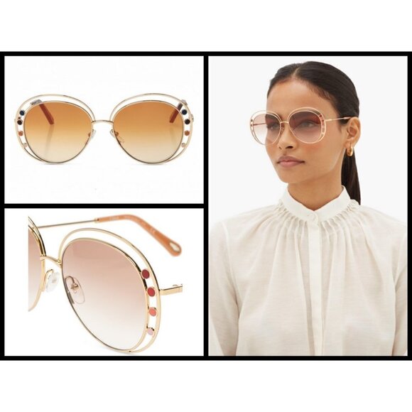 ?CHLOE? Delilah Sunglasses ~ Gold Frame Gradient Brown Lenses CE169742 New main image 9